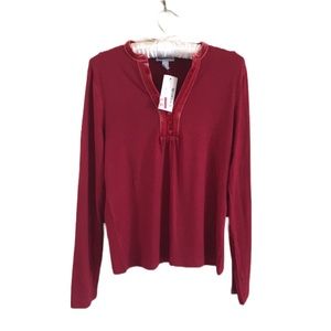 Charter Club Red Long-Sleeved Tee with Velvet Collar Trim